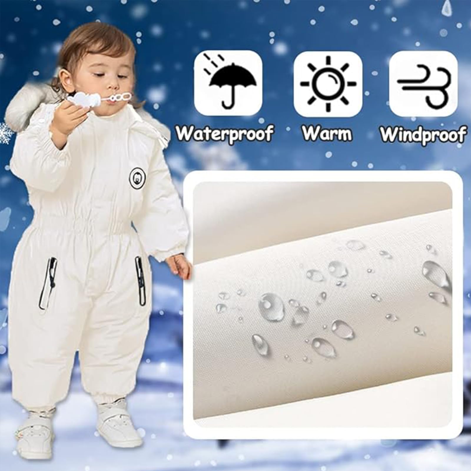 Tuta da Neve da Bambino Inverno Tuta da Sci Pagliaccetto Fodera in Pile Ragazzo Ragazza con Cappuccio Neonato Cappotto Vestiti Cerniera Antivento