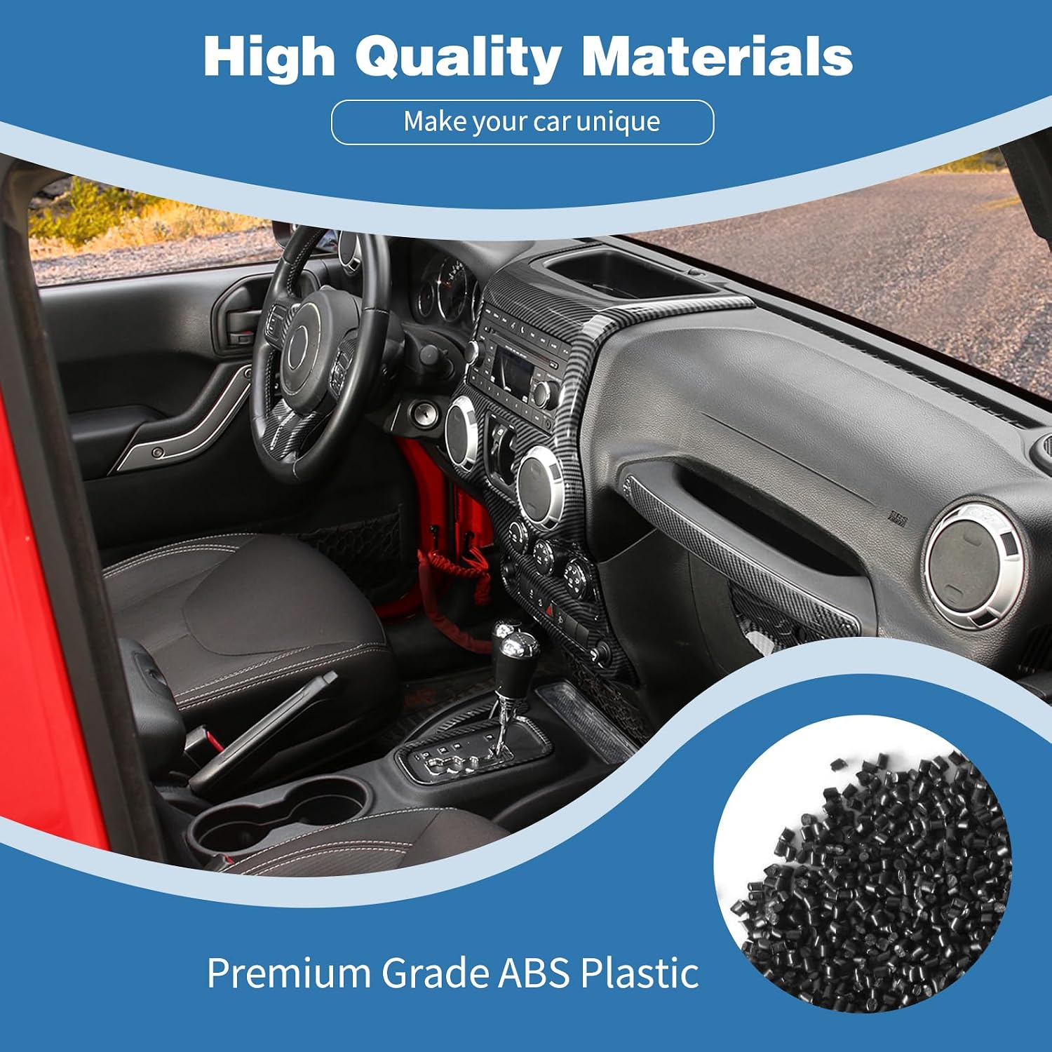 for Jeep JK Interior Trim Kit, Center Console Dash Trim Cover for Jeep Wrangler JK JKU 2011-2017 Carbon Fiber Interior Accessories 10pcs