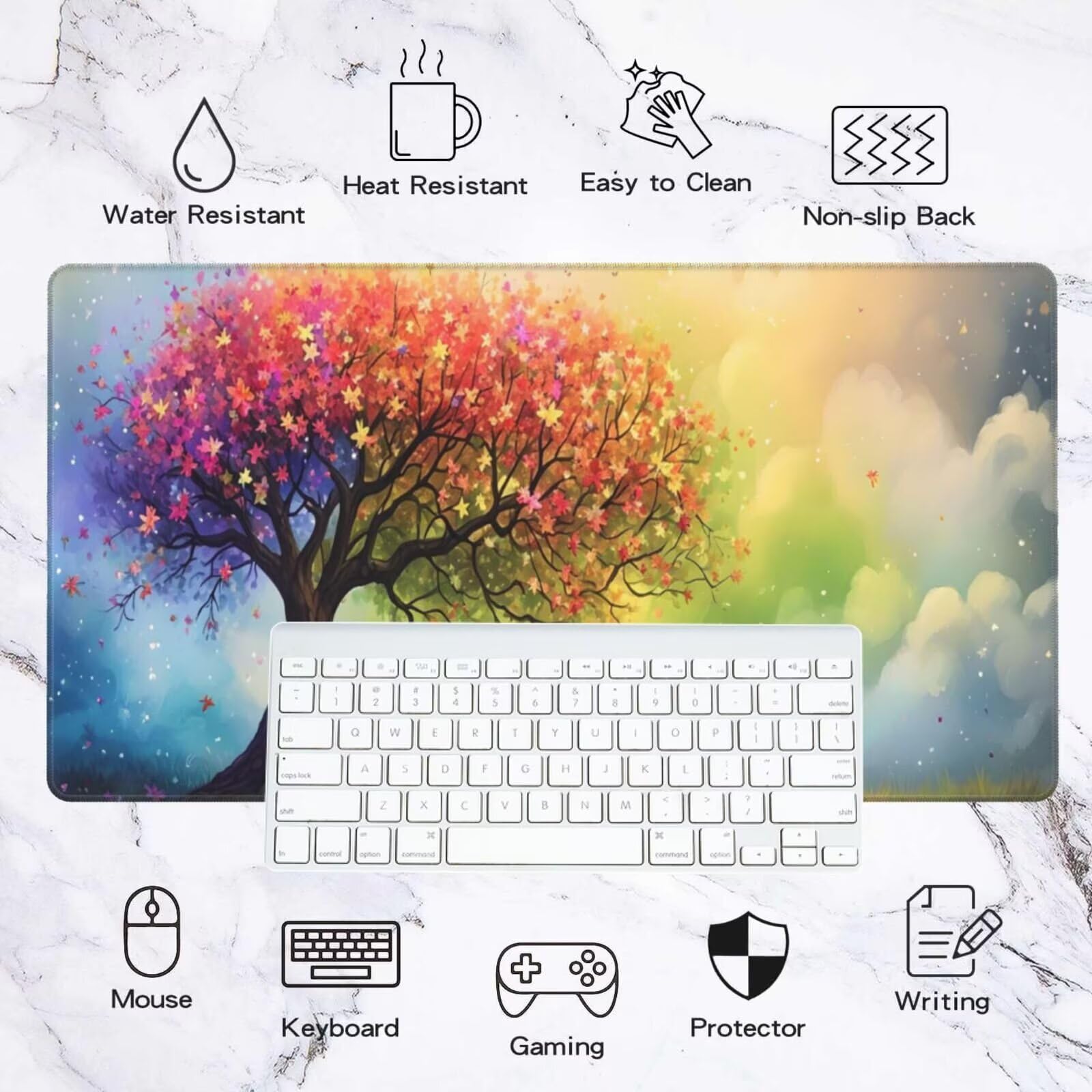 Alfombrilla Ratón Color Alfombrilla Ratón XXL 1600 x 800 mm, Árbol Mouse Pad Gaming con Bordes Cosidos, Impermeable Mousepad XXL Base de Goma Antideslizante, Mouse Pad para Oficina Accesorios Q568