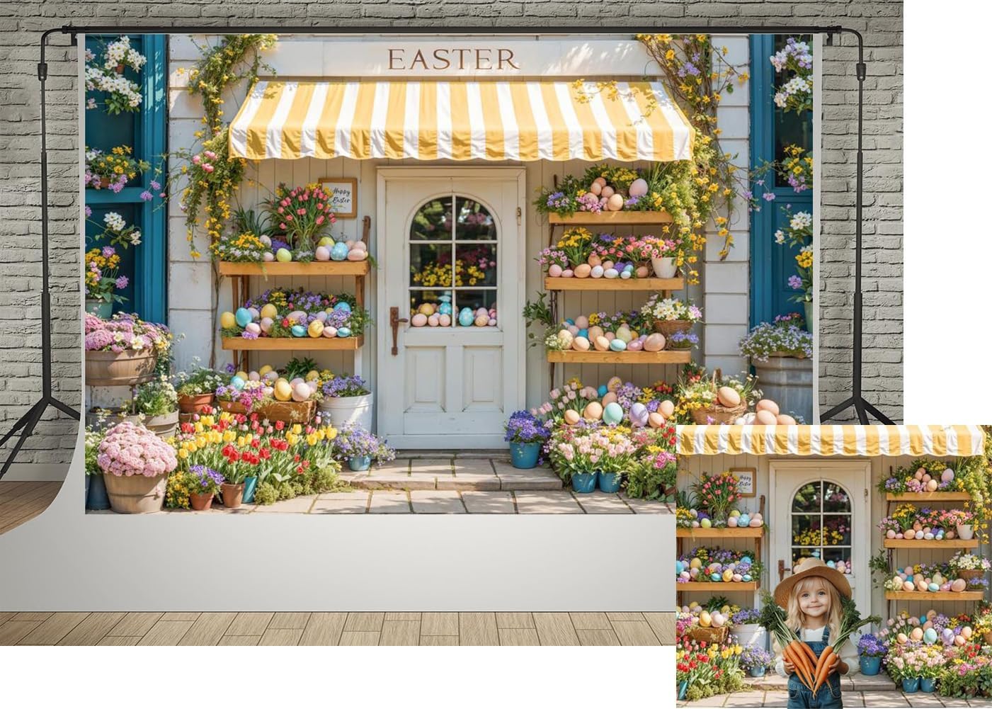 Kate 7x5ft Celebrating Spring Happy Easter Day Photography Backdrops Colorful Tulips Flowers Eggs Shop Children Photo Background