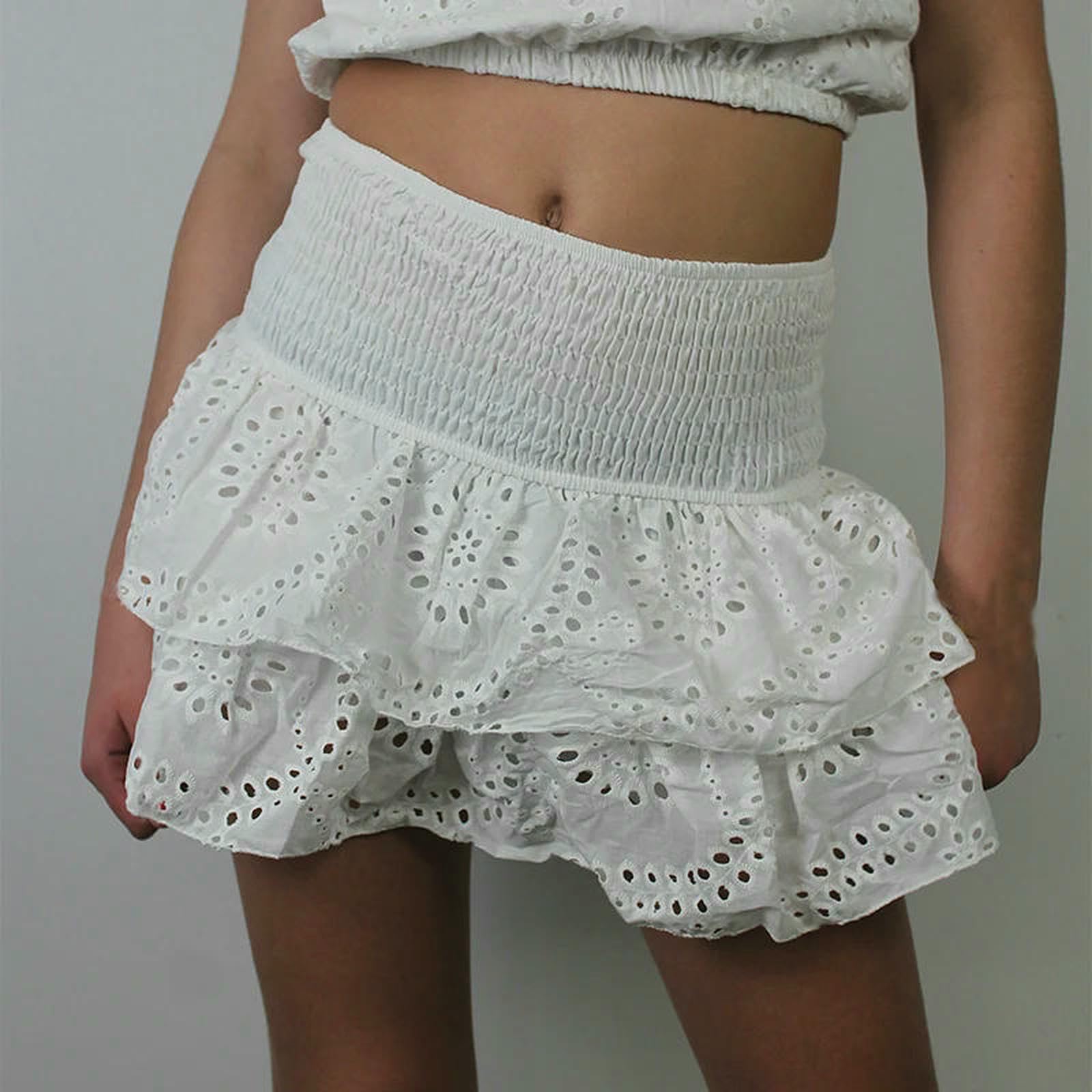 Rock Damen Frauen Rüschen Layered Hohl Mini Röcke Smocked Eine Linie Plissee Kurze Röcke Teen Mädchen Strand Röcke-blau-l