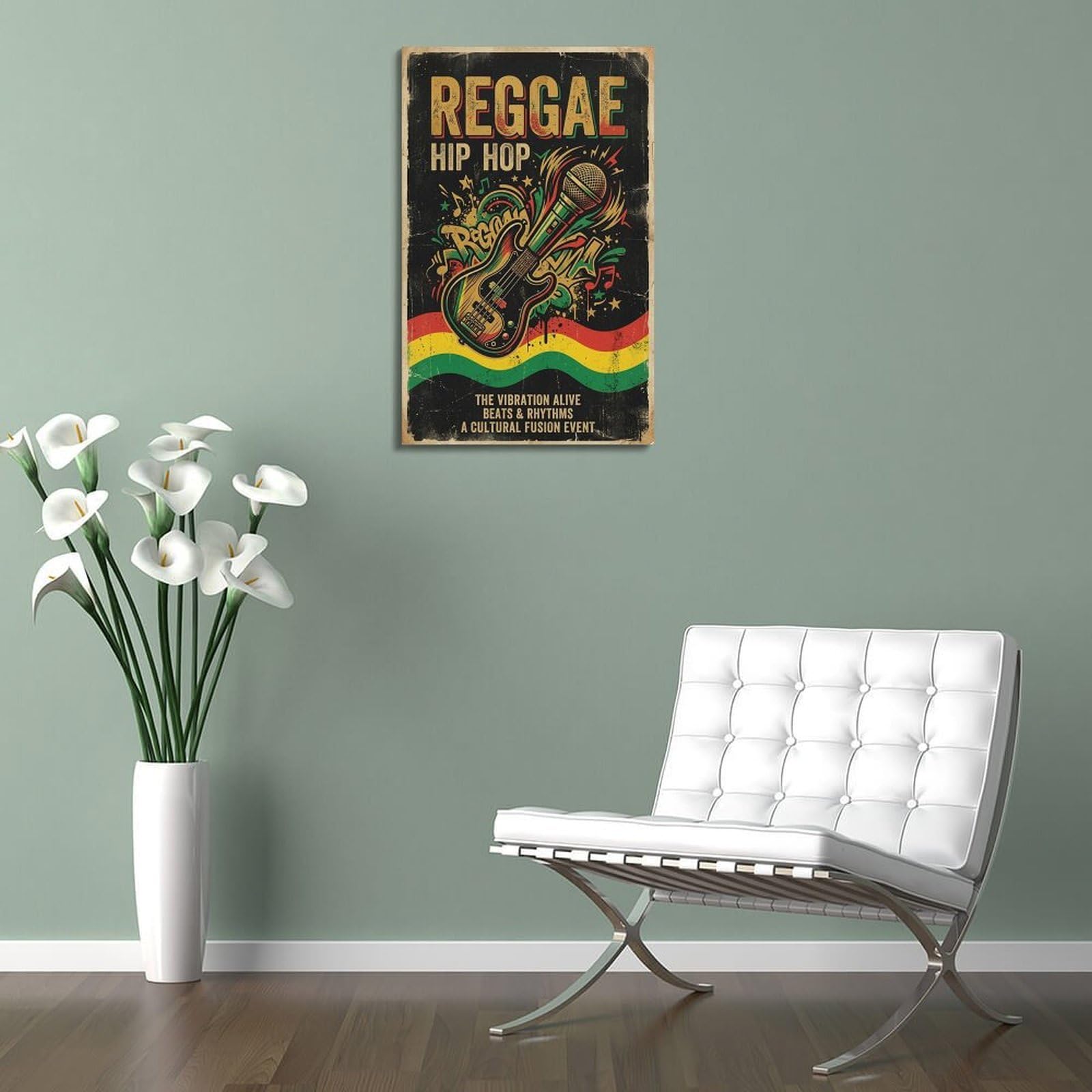 XKUGA Stampa su tela decorativa moderna con musica reggae, hip hop, microfono e basso, decorazione artistica da parete ideale per la famiglia, la grotta degli uomini, la sala giochi, la camera da