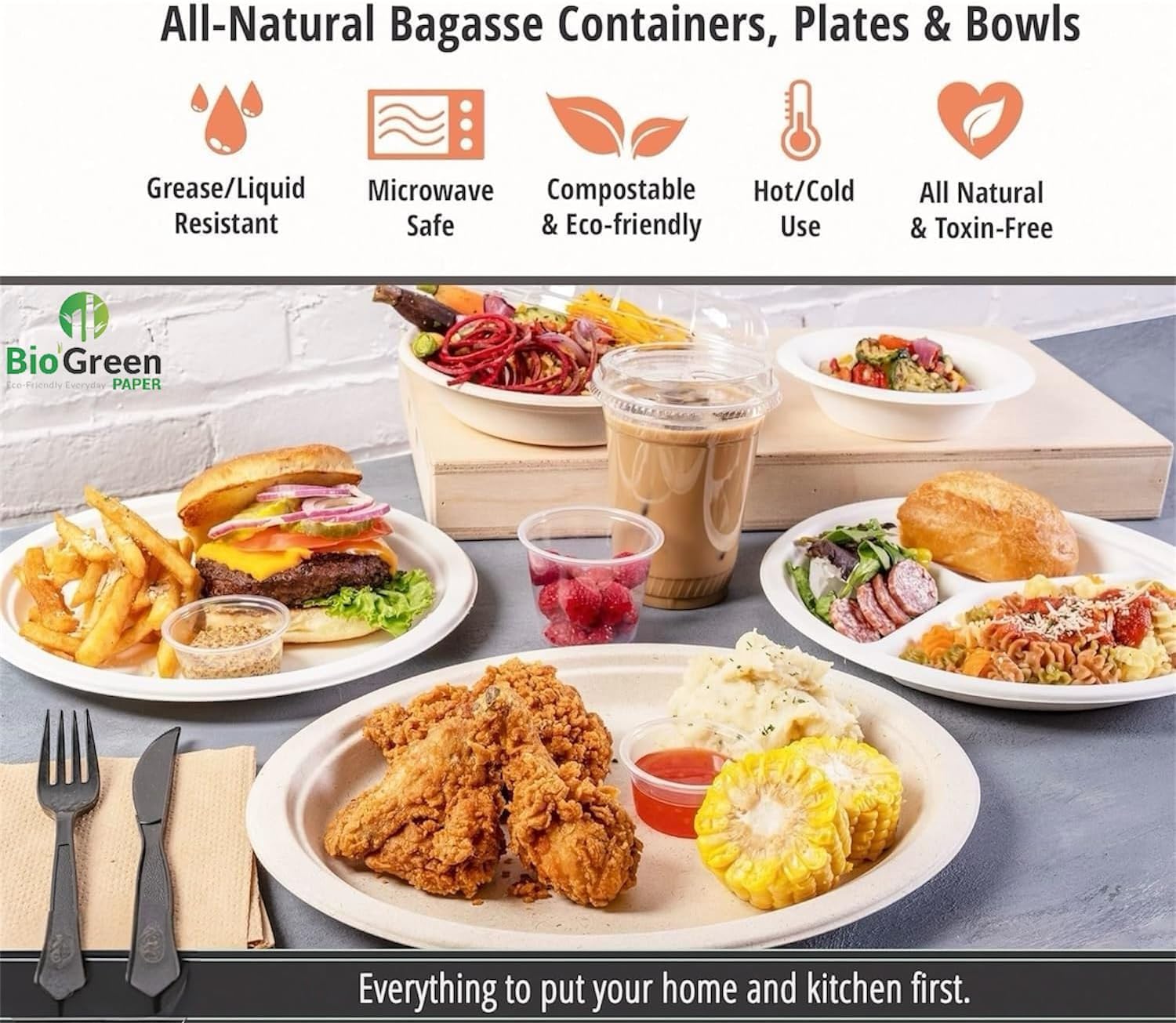 10 Inch Biogreenpaper Round Plate (150Pcs) | (6" Inch to 12" Inch) |100% Compostable, Disposable,Heavy Duty. 100% Sugarcane/Bagasse Natural Biodegradable, Eco-Friendly |(50X3) 150/Pack|