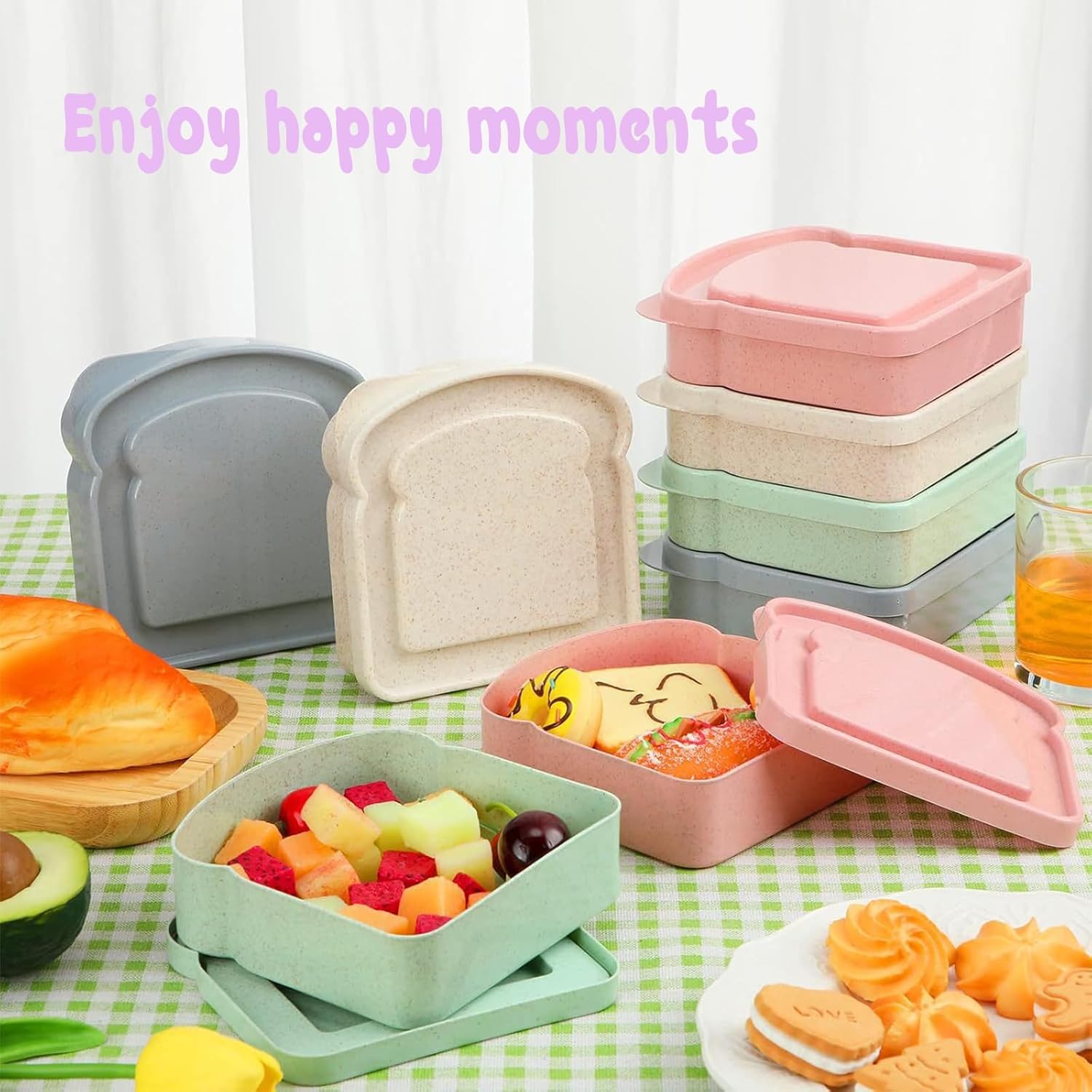4 Toast Shape Sandwich Box, 14Oz Sliced Toast box Adult Sandwich Bread Boxes Reusable Allow Microwave Heating and Frozen Preservation - Image 5