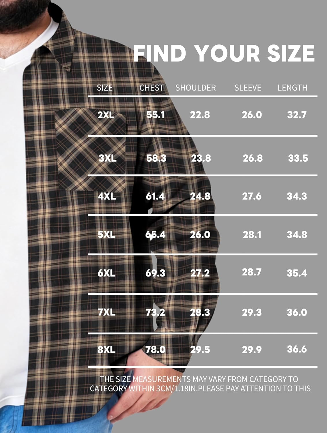 Big and Tall Flannel Shirts Men Long Sleeve Plaid Shirt Button Down Brushed Cotton Shirts Jacket, 2XL-8XL - Image 6