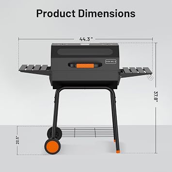 KEYO 23 Charcoal BBQ with Viewing Window & Thickened Chrome Grill-469 SqIn | Pentagonal Barbecue Grill with Ventilated Charcoal Tray & Double-layer Baking Rack, Camping Smoker for Garden, Shed, Patio