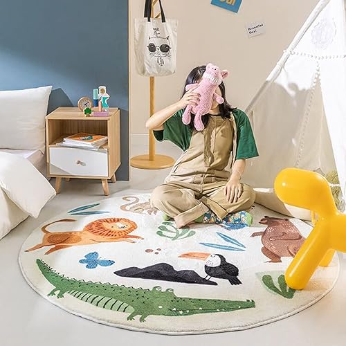 Miniatura 3 de WREWING Alfombra redonda de 3.3 pies, diseño de animales lindos, antideslizante, súper suave, alfombra de área de felpa para habitación de los