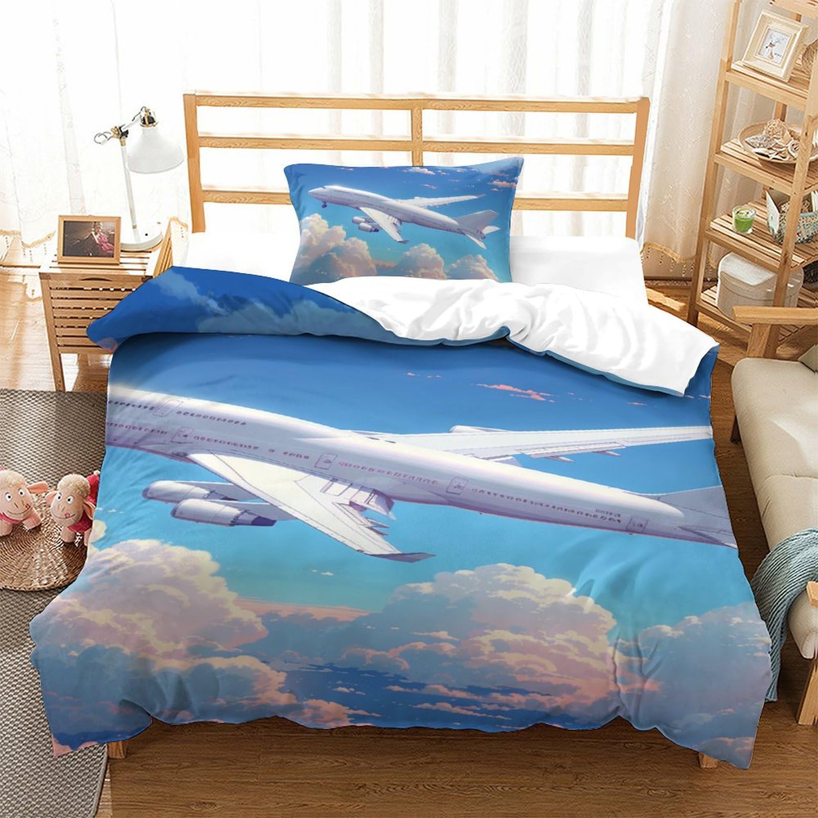 Ensemble de literie avion imprimé 3D avec housse de couette single microfibre