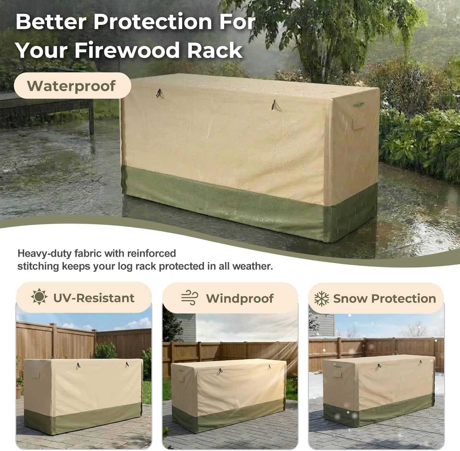 BPS 8 FT Firewood Rack Cover, 600D Waterproof Oxford Outdoor Log Rack Cover with Zipper and Air Vent for Outdoor Wood Rack