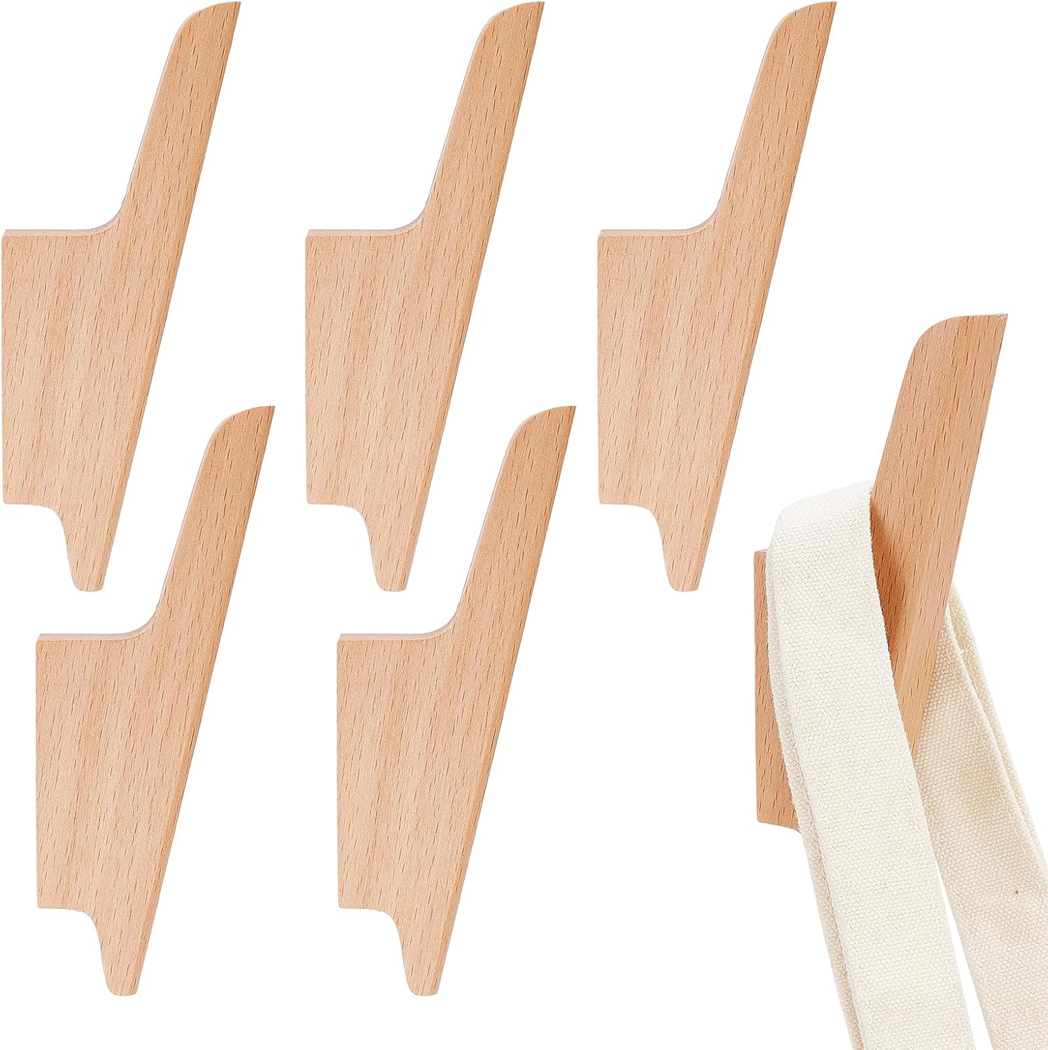 6PCS Wood Wall Hooks Wall Mount Walnut Wooden Hooks Handcrafted Solid Wood Coat Hooks for Bathroom Entryway Boho Decorative Rustic Wall Hangers for Coats Hats Bags Towels (Walnut)