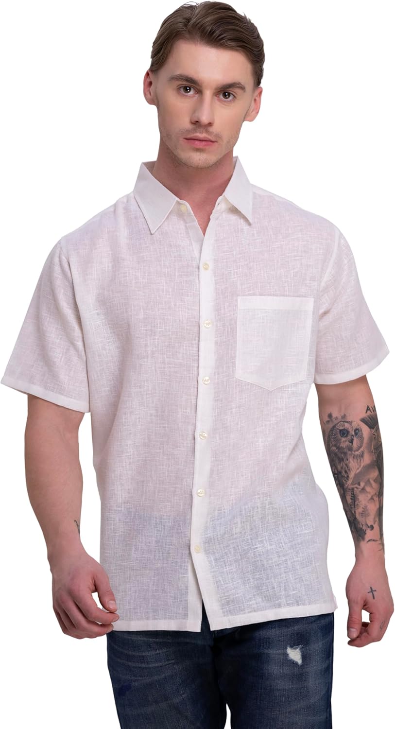 HAPPY BAY Mens Short Sleeve Button Down Solid Shirts Casual Vacation Camp Collared Shirt Tops Summer Beach Shirts for Men