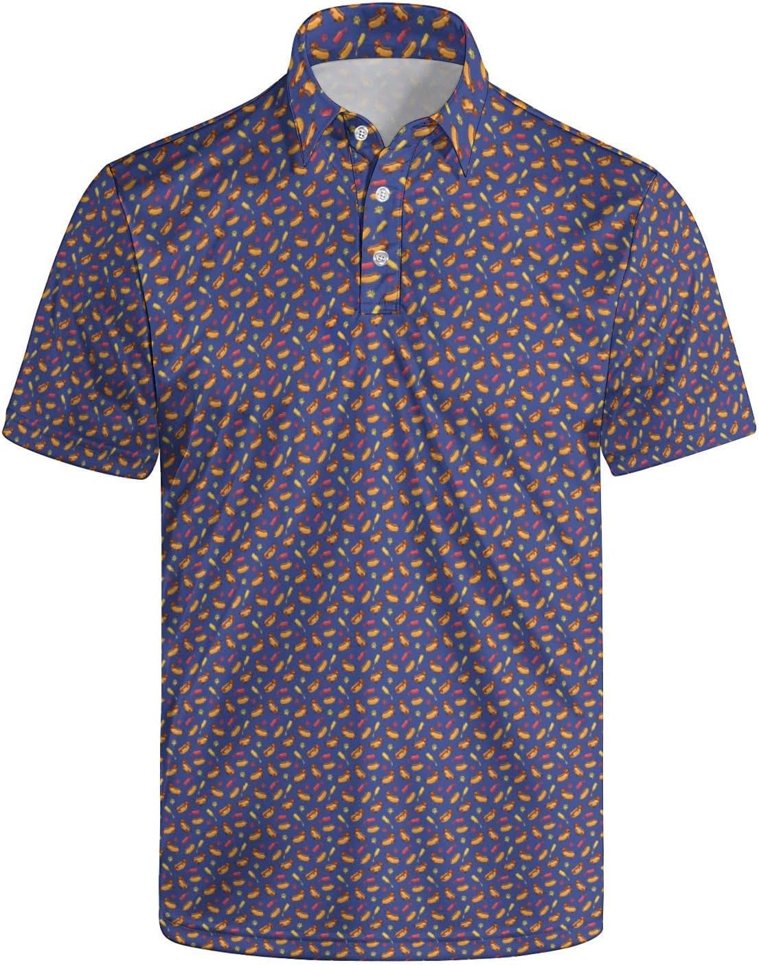 Golf Shirts for Men Printed Quick Dry Short Sleeve Performance Polo Shirts Moisture Wicking Collared Tennis T-Shirt