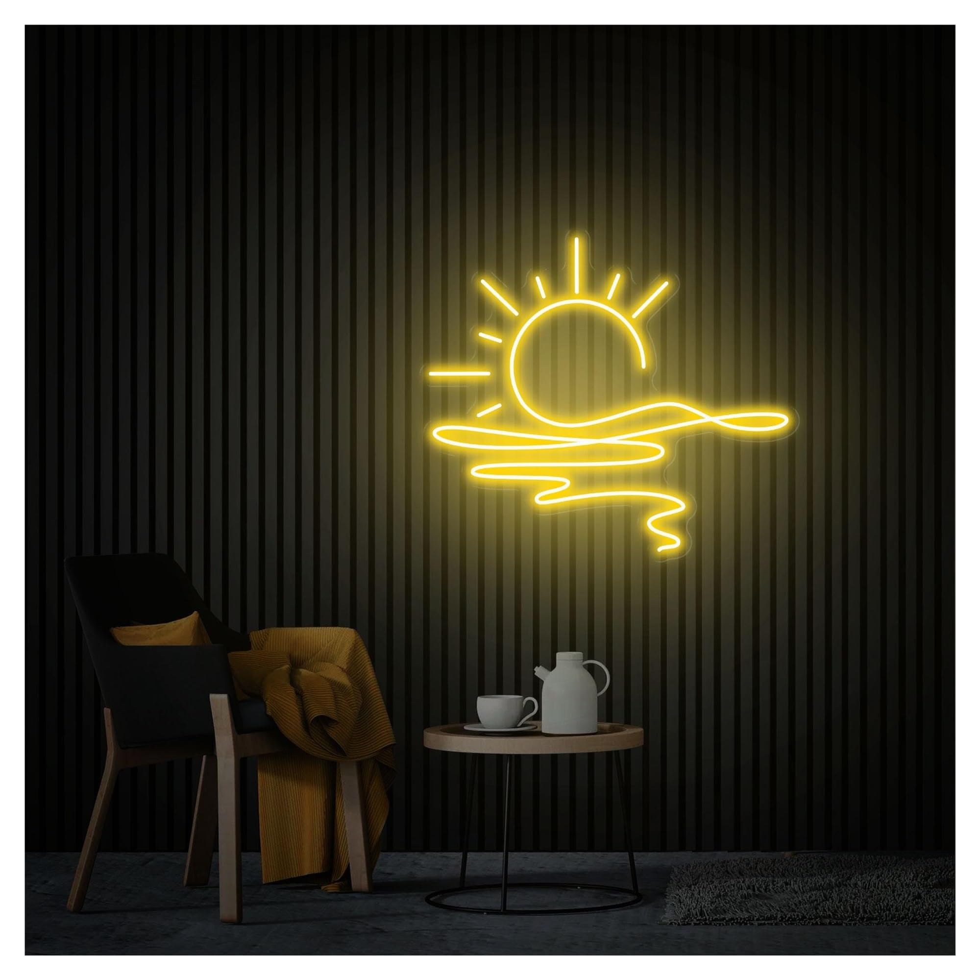 RONGCH Hanging Art Signs Sunrise Neon Sign,Suitable for Beach Shop Room Wall Decor with Dimmable 45cmx50cm(C)