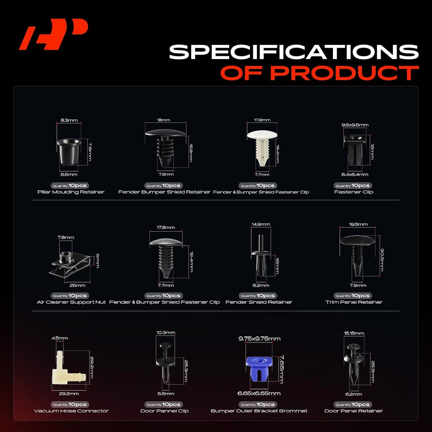 A-Premium 240PCS (46.08 oz/24 Sizes) Bumper Retainer Clips w/Removal Tool Compatible with Pontiac Montana 1999-2000 Fender Fasteners Assortment Mud Shield Clips Door Trim Panel Push Pin Rivets Set