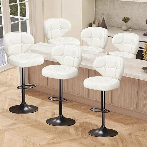 Miniatura 9 de Taburetes de bar modernos, juego de 2 taburetes de cocina giratorios de altura ajustable, asiento acolchado con respaldo, marco de metal, base