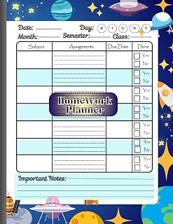 HOMEWORK PLANNER: Assignment Tracker For Elementary, Middle and High School Students - Large 8,5" X 11" - 110 Undated Daily Organizer Notebook