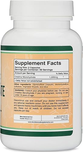 Miniatura 3 de Double Wood - Pastillas de creatina de 1,000 mg por porción (120 cápsulas de creatina) monohidrato de creatina micronizada en polvo sin rellenos,