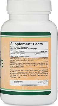 Creatine Monohydrate Capsules - 1g per Serving, 120 Count - No Fillers, Vegan Safe, Non-GMO, Gluten Free by Double Wood