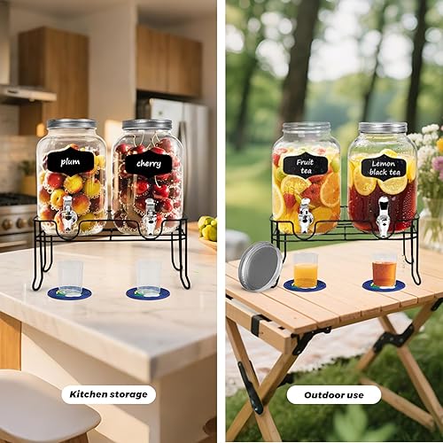 Miniatura 8 de Paquete de 2 dispensadores de detergente para ropa de vidrio de 1.25 galones con grifos, vertido sin esfuerzo, tapa de rosca, soporte, alfombrillas