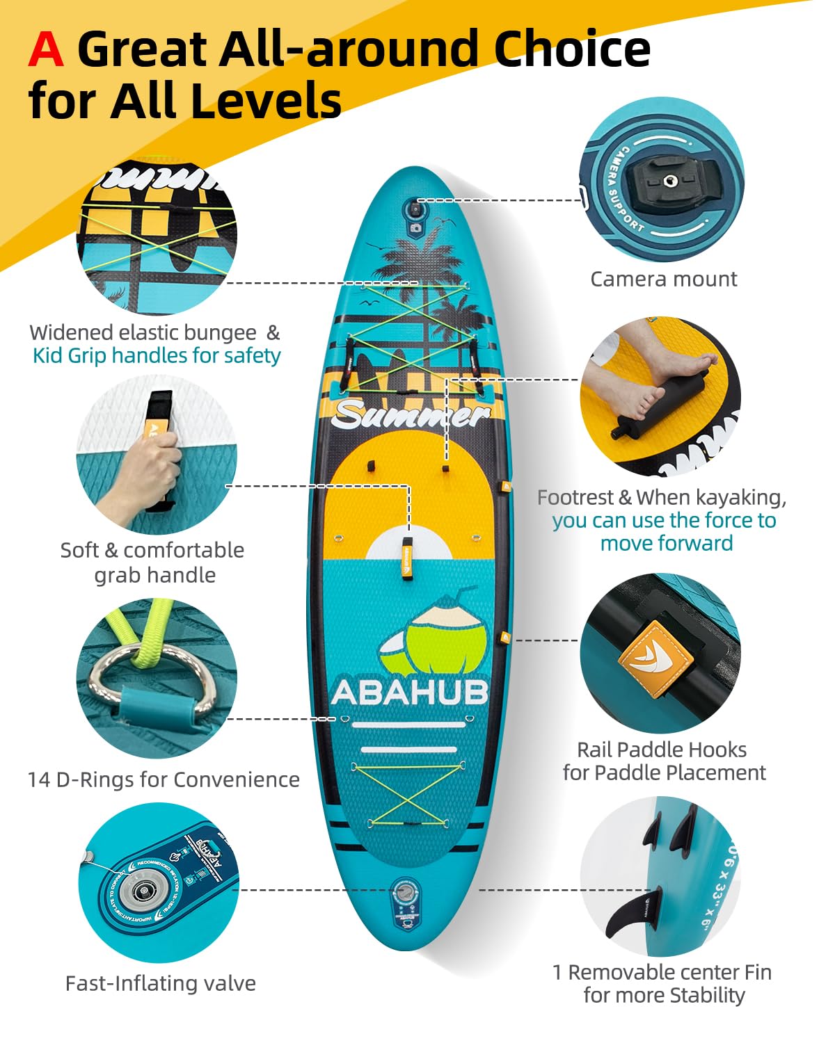 Abahub SUP Board aufblasbar Stand Up Paddling Board Set, Blau/Grün/Orange/Rot Standup Paddle Board mit verstellbarem Aluminiumpaddel,Kajak Sitz,für Kajakfahren, 320x78/84x15cm