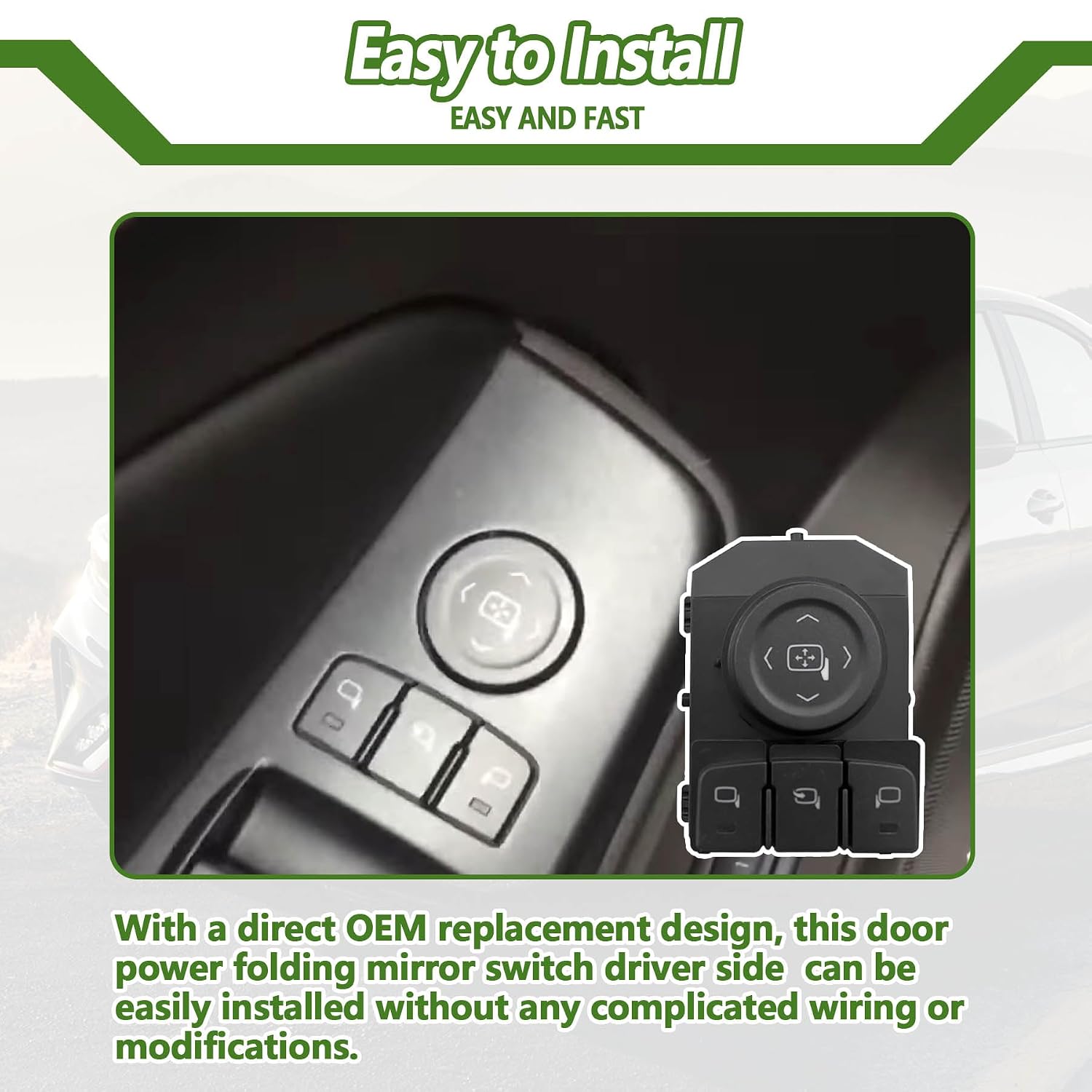 84643953 Door Power Folding Mirror Switch Driver Side Fit for Chevy Silverado Suburban Tahoe for GMC Sierra 1500 2500 3500 HD 2014-2020