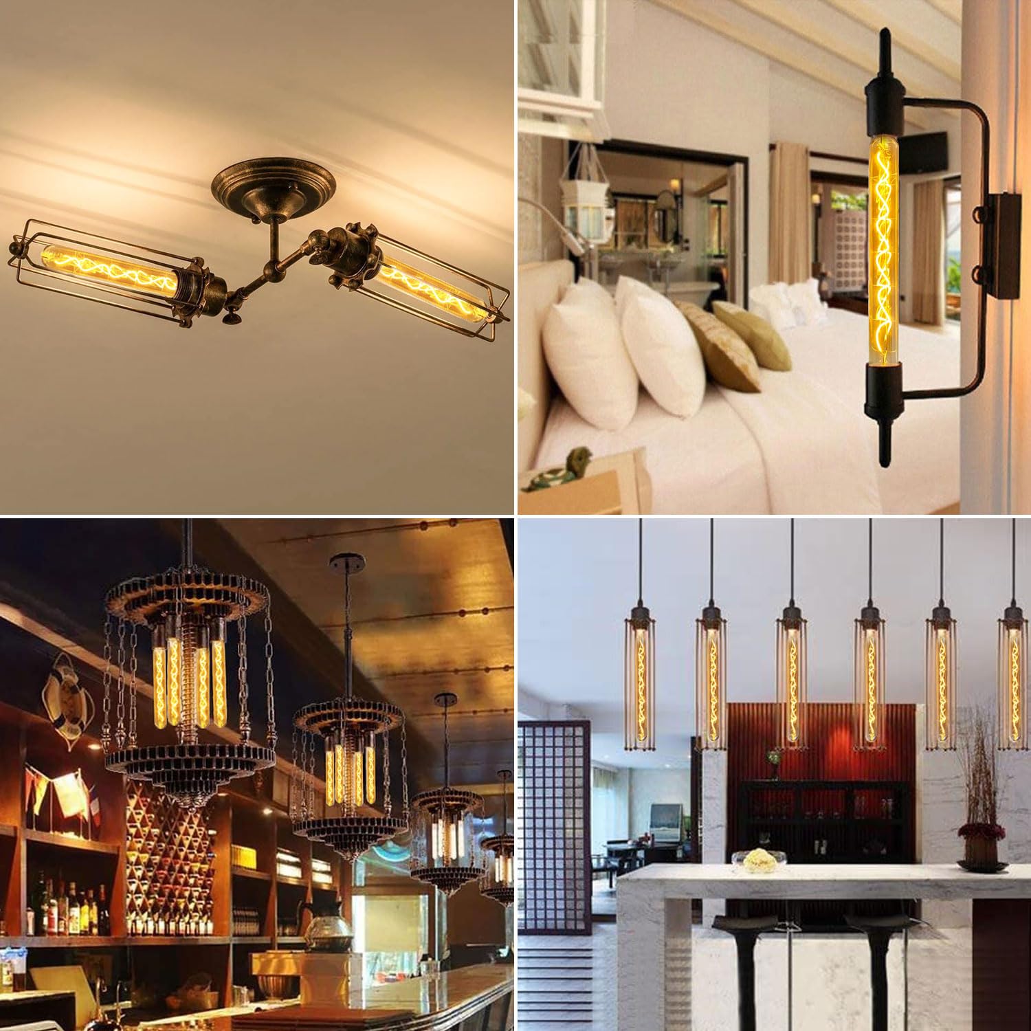 Lampadina Edison Vintage E27, Lampada da parete a tubo LED vintage dimmerabile E27 da 4 W in lunghezza 30 cm, Lampadina a tubo LED vintage Ideale per lampade da parete, lampade Steampunk -4 pezzi
