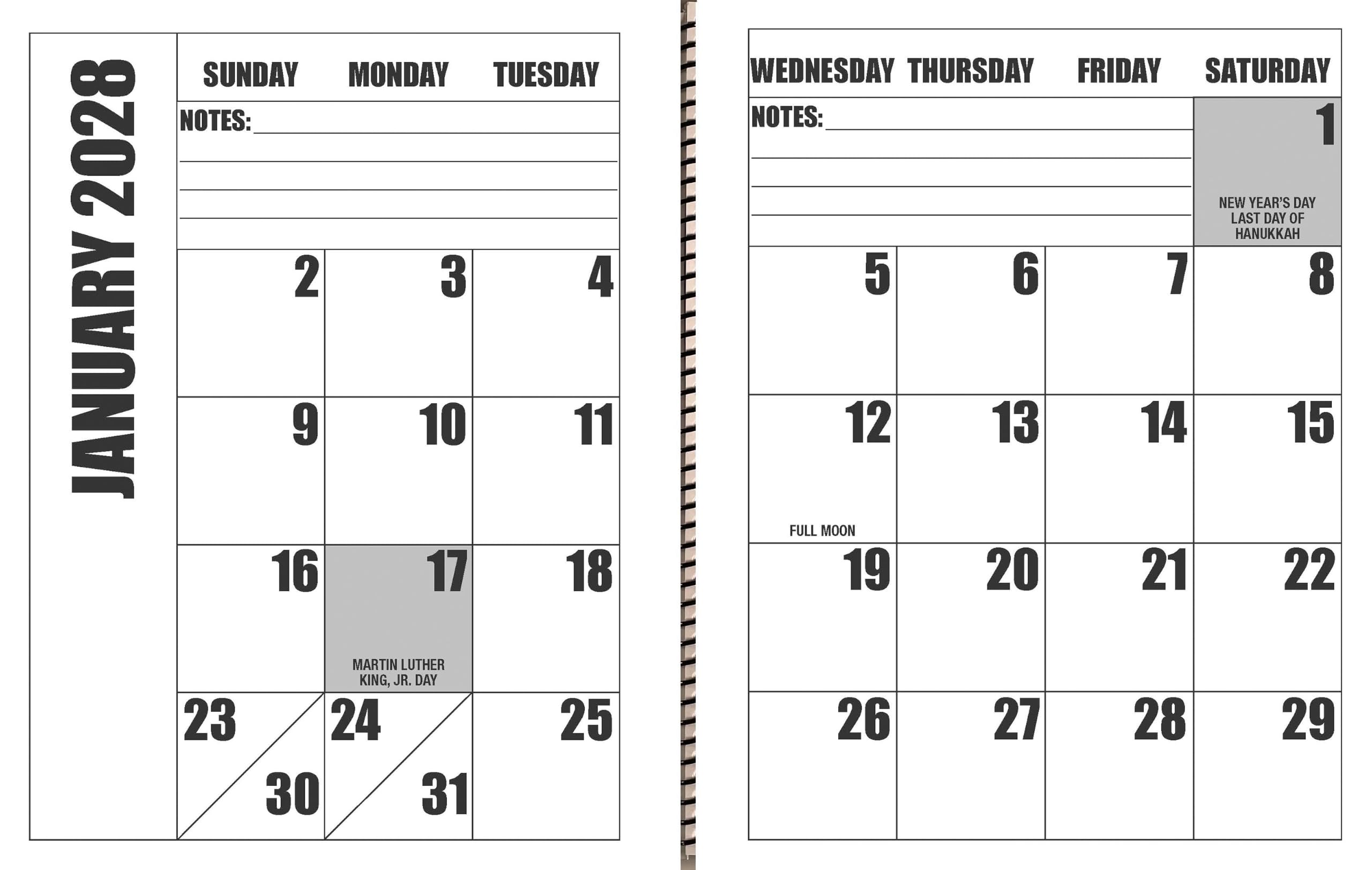 Jumbo Large Print Tischkalender 2025, schweres Papier, robuster Kalender, 43,2 x 27,9 cm, geöffnet oder geschlossen, misst 27,9 x 21,6 cm, 13 Monate, Januar 2025 bis Januar 2026, viel Platz zum