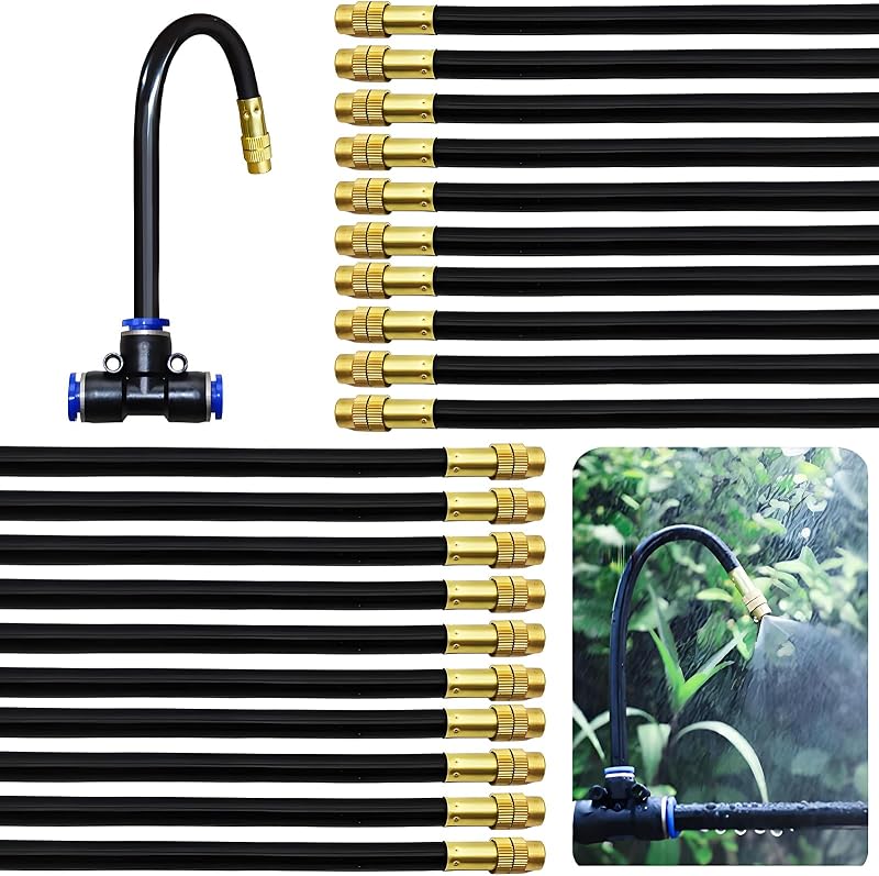Dujelixa Sárgaréz Párásító Fúvóka 40cm - Állítható Öntözőrendszer 8mm Csatlakozással, Univerzális Kerti Locsoló Szett (20 db)