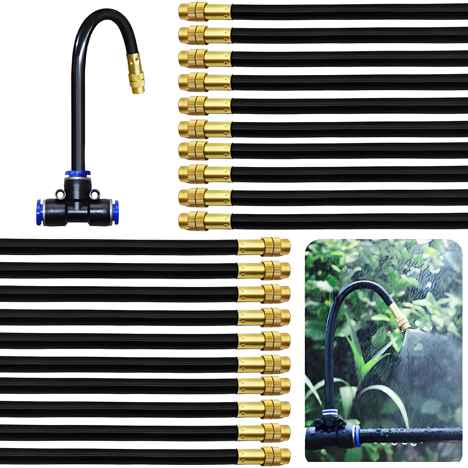 Buse de brumisation, Dujelixa Buse de pulvérisation en laiton 40 cm, réglage universel, pour systèmes d'arrosage, pour systèmes d'arrosage avec tuyau d'eau de 8 mm de diamètre extérieur (20 pièces)