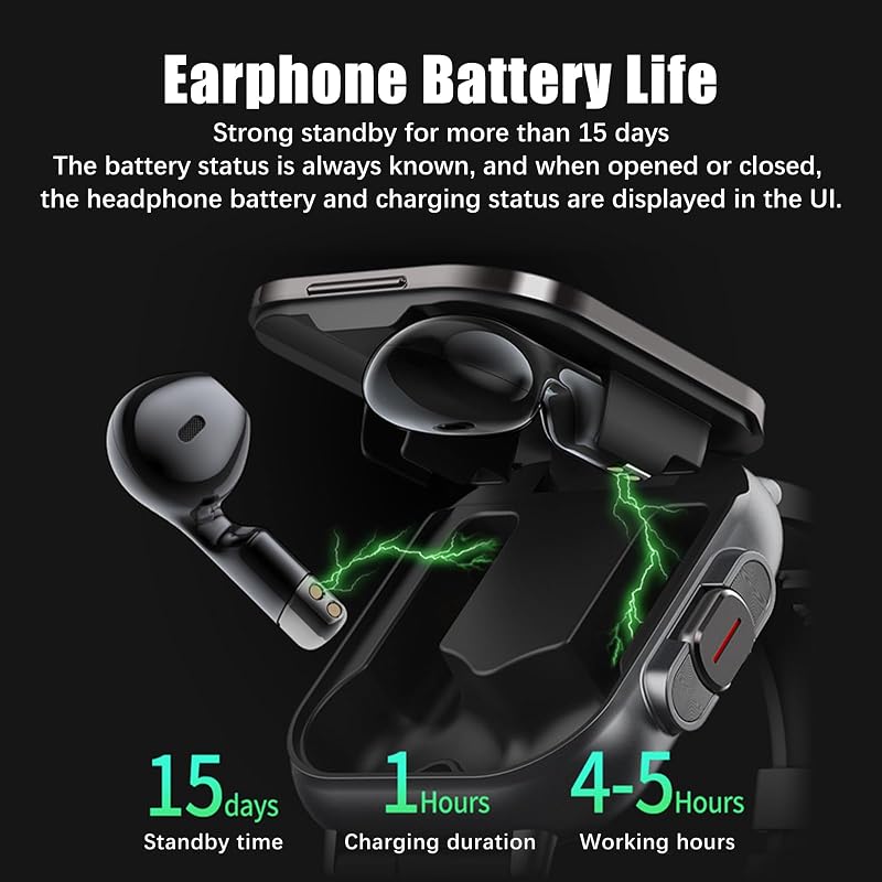 Ceas inteligent 2 în 1 Flylin cu căști wireless, ecran tactil HD de 2,01 inchi, monitorizare ritm cardiac, somn, pedometru, funcție telefonică, SpO2