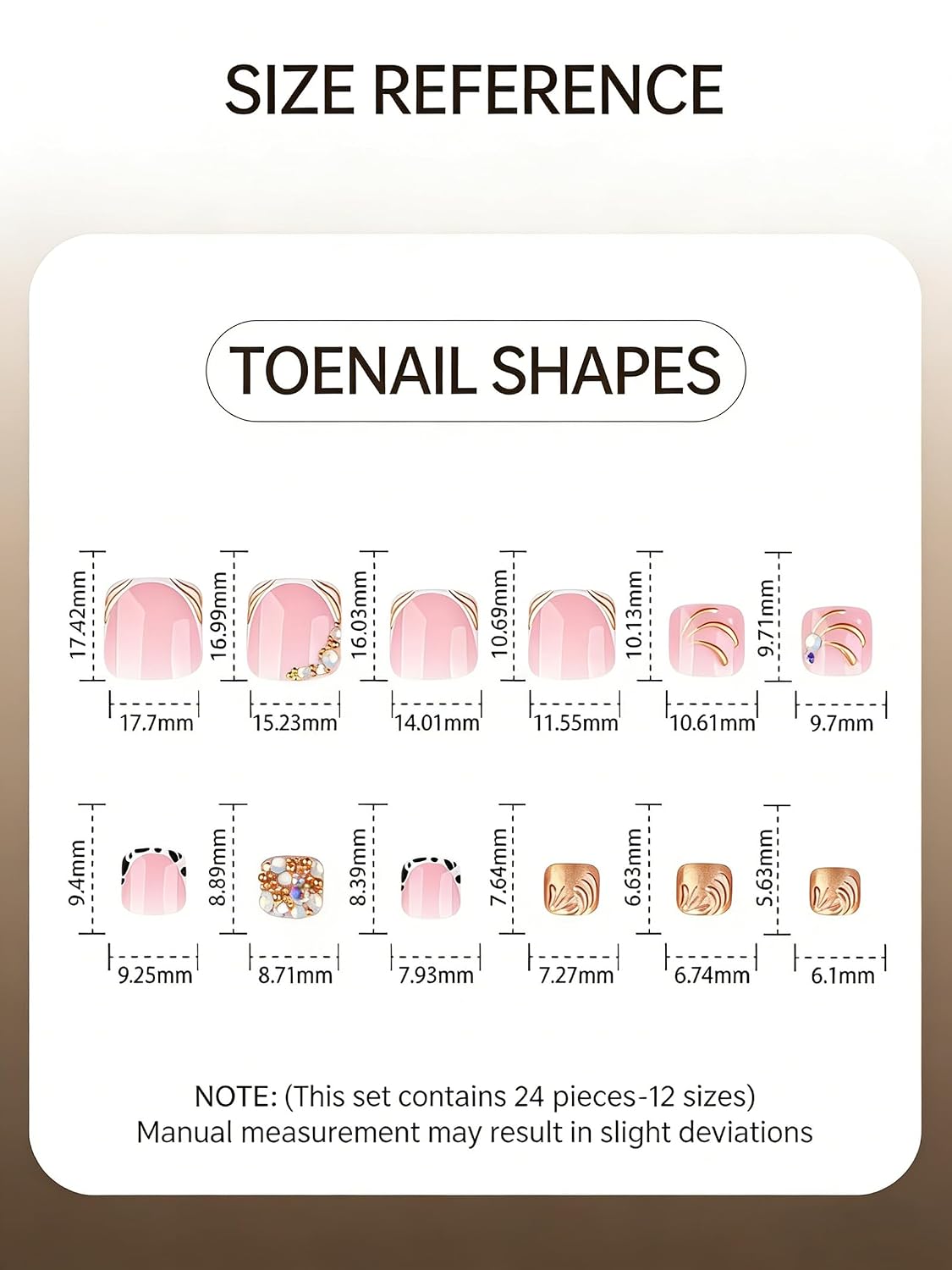 RUOKEXIN Short Press on Toenails French Tip Fake Toenails with Gold Rhinestones Designs Square Toe Nail Press ons Sparkly Artificial Nails for Women 24Pcs