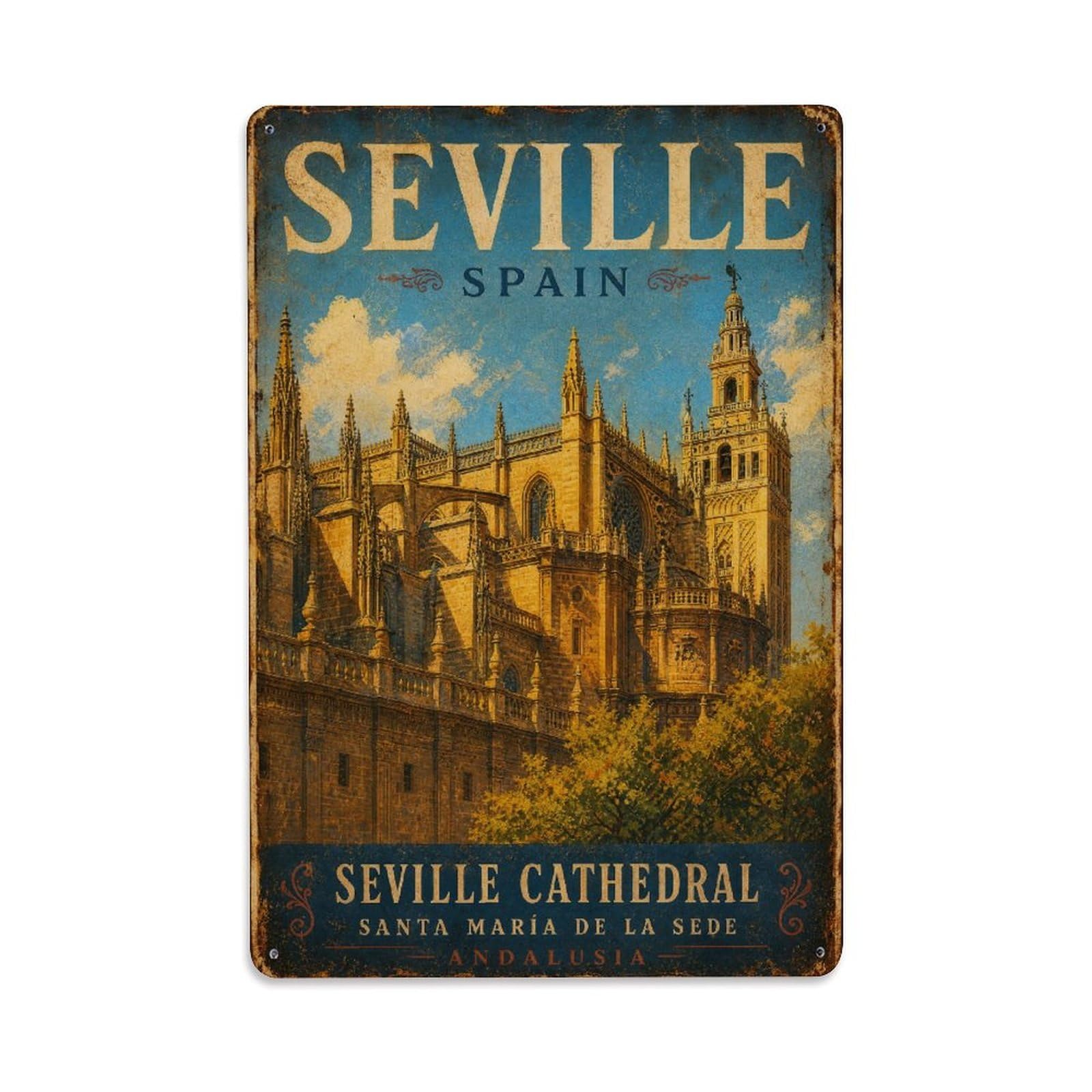 Yrnq 08X12inch Vintage Style Vintage Cathedral Exterior Flying Buttresses Gothic Spain Metal Tin Sign