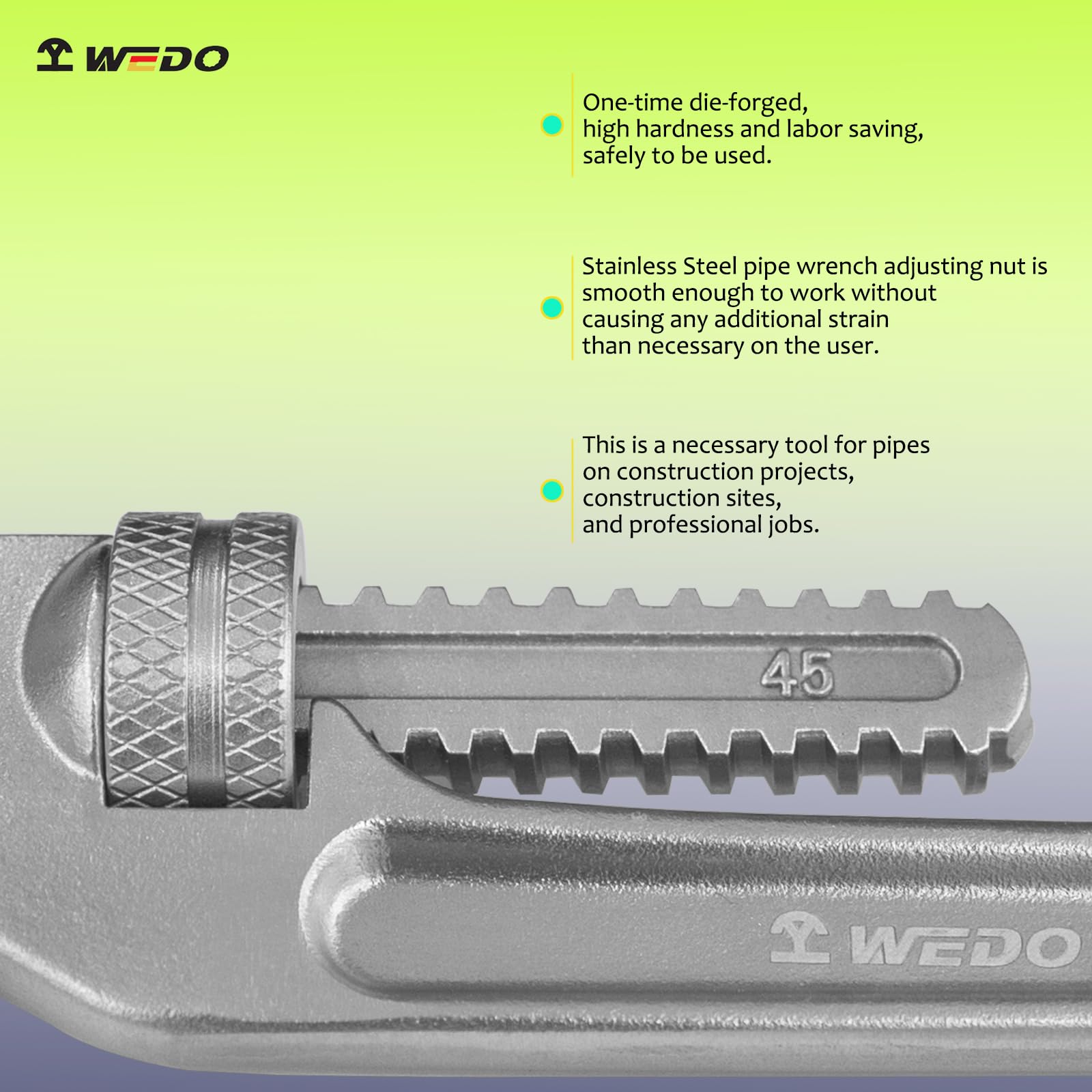 WEDO Edelstahl-Rohrzange, verstellbarer Schraubenschlüssel, korrosionsbeständig, rostfrei, langlebig, umweltfreundlich, 305 x 58 mm