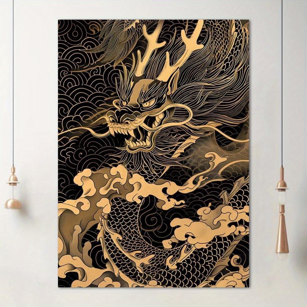 Toile dragon noir et doré style chinois déco classique chic - 6
