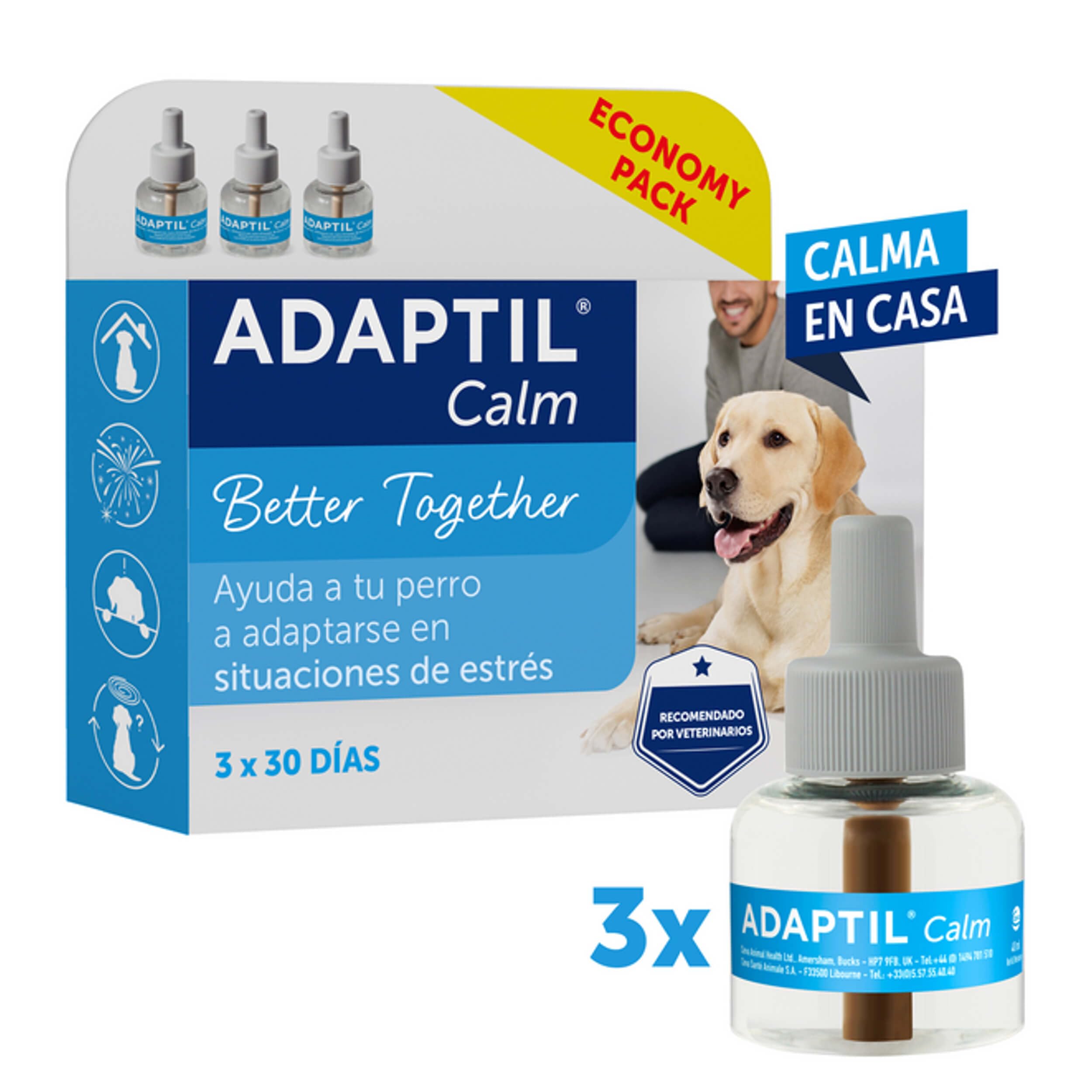 ADAPTIL Calm - Pack Ahorro 3 Recambios 90 días - Antiestrés para Perros