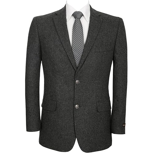 AMY ZHU Men's Wool Blend Blazer Sport Coat with Pockets Classic Fit Two Button Jacket for Business and Daily Wear