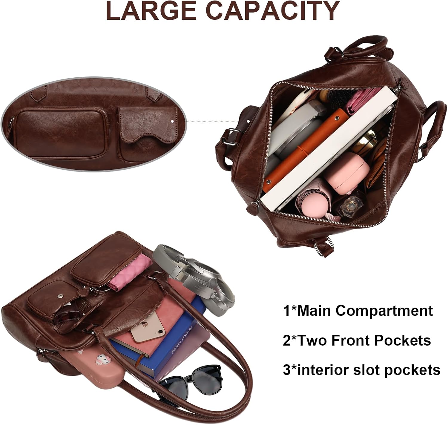 Swing Zip Shoulder Bag for Women Y2K Large Retro Boston Handbag Lightweight Vegan Purse - Image 4