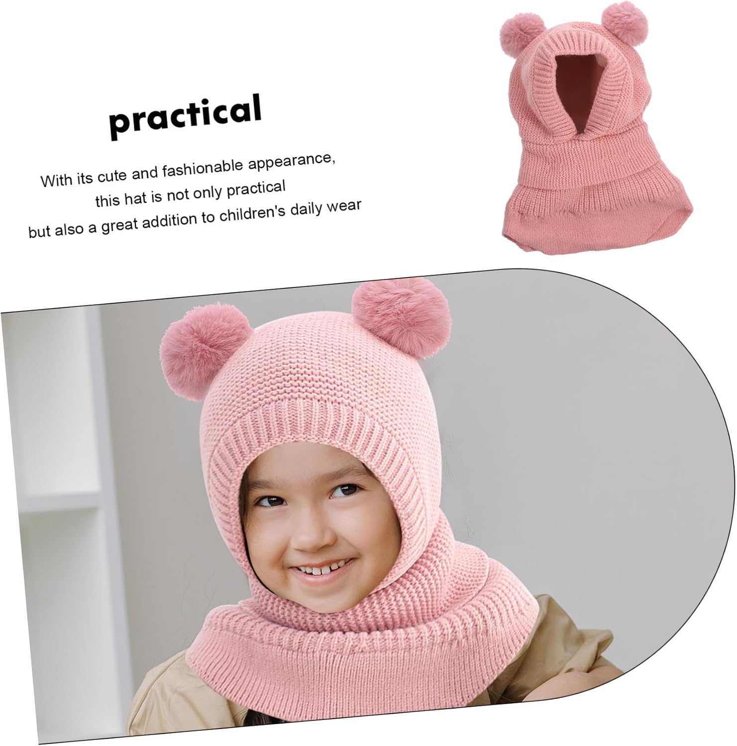 Winter Hat for Boy Girl Warm Knitted Yarn Cap with Ear Protection Cute and Fashionable Design for Outdoor Activities and Holiday Celebrations Pink