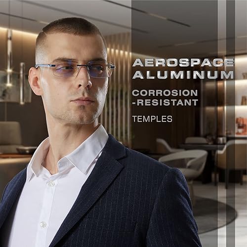 Miniatura 2 de Missfive Anteojos de lectura progresivos multienfoque de aluminio de alta calidad para hombre, bloqueo de luz azul, bisagra de resorte sin línea,