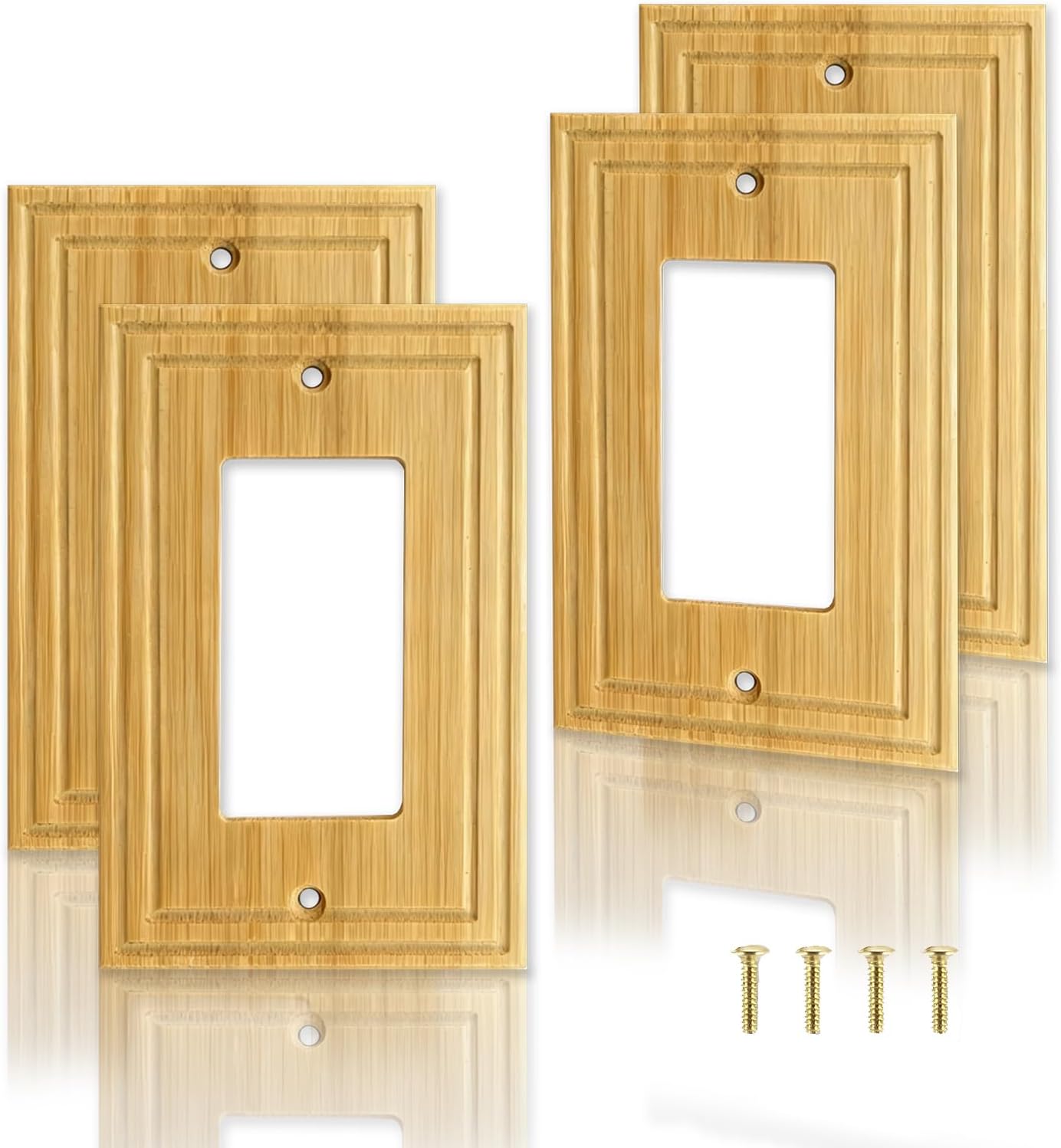 4 Pcs Solid Wood Outlet Covers Light Switch Plate Bamboo Switch Plates And Outlet Covers Durable Quality Raw Wooden Light Switch Cover Decorative Single Rocker Wall Plate -4D2