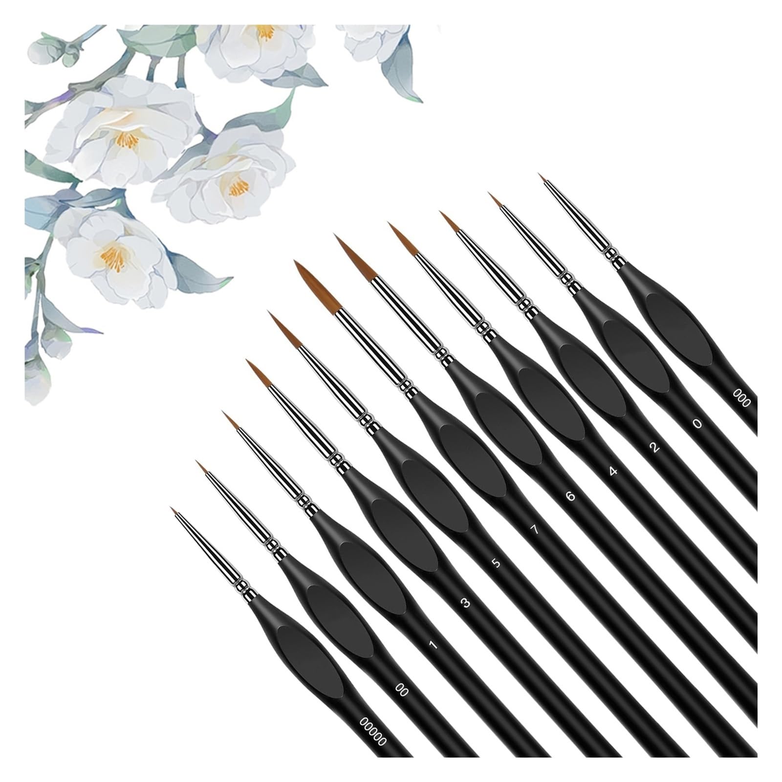 Pinsel-Set, 44-teilig, Miniatur for feine Details und Kunstmalerei – Acryl, Öl, Wasserfarben