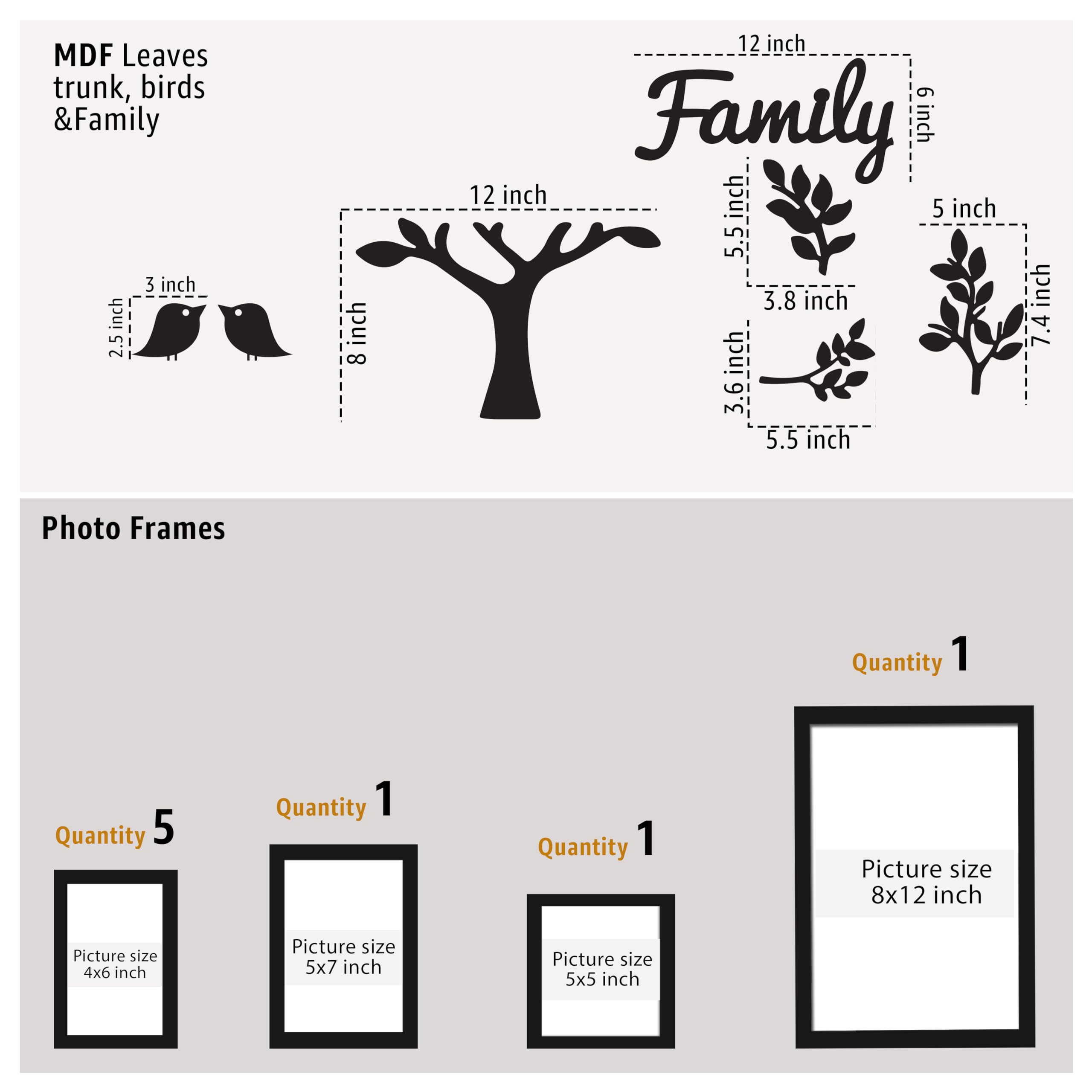 Family Tree Photo Frame Set - 8 Frames & Cutouts -4