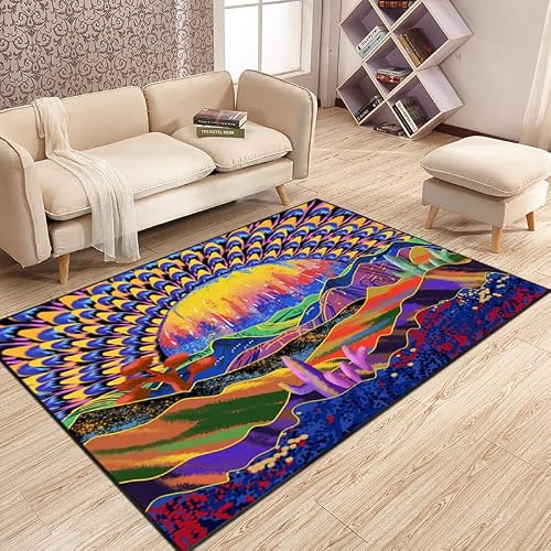 Trippy Sun Area Rug Psychedelic Planet Colorful Surreal Abstract Astral Art Area Rugs Non-Slip Durable Comfort Floor Carpet Home Decor Yoga Mat For Living Room Bedroom (59"X39") #TOP5