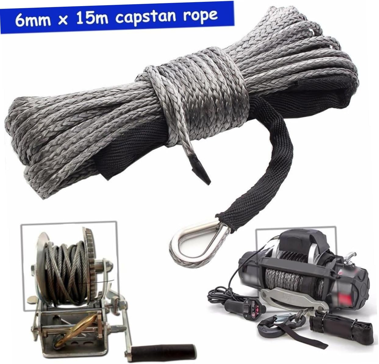 CHILDWEET 15m Winch Rope for ATV Utv SUV Synthetic Rope Cable Towing Strength Easy Handling