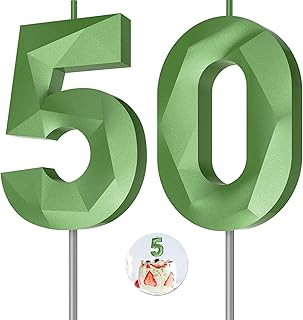 Number Birthday Candles(50 Candle Green) 3D Diamond Shape Number Happy Birthday Cake Candles for Birthday Party Wedding Decoration Reunions Theme Party