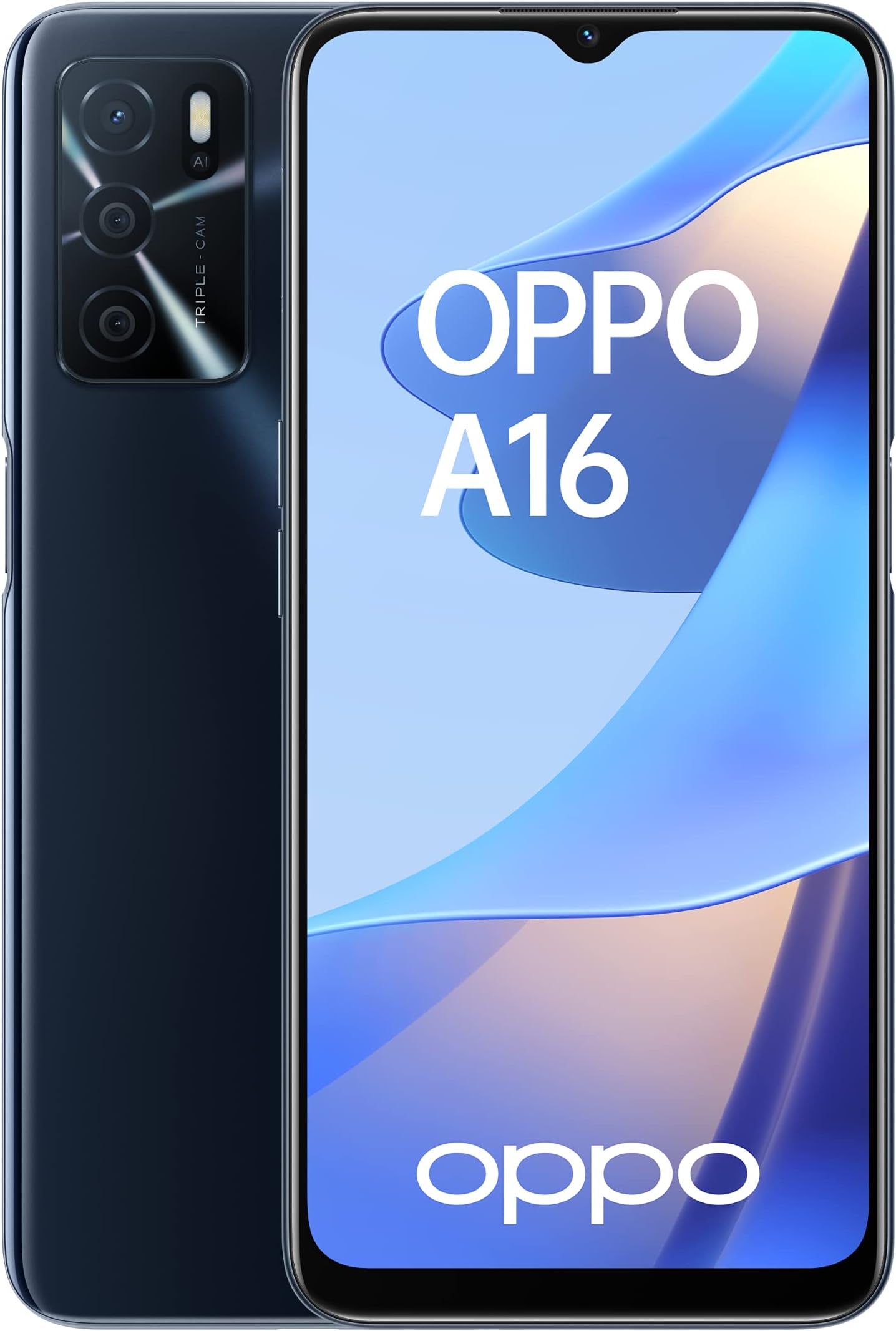 OPPO A16 Smartphone, 5000 mAh Battery, 6.52 Inch LCD Display with 16.7 Million Colours, 13 MP KI Triple Camera, 64 GB Memory, 4 GB Memory, USB-C, Bluetooth 5.0, Dual SIM, Crystal Black (Renewed)