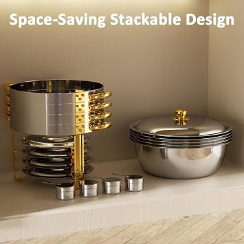 Chafing Dishes for Buffet, 4 Pack 6QT Round Chafing Dish Buffet Set [Elegant Gold and Silver Colors] Stainless Steel Buffet Servers and Warmers for Catering Events Parties Dinners with Complete Set
