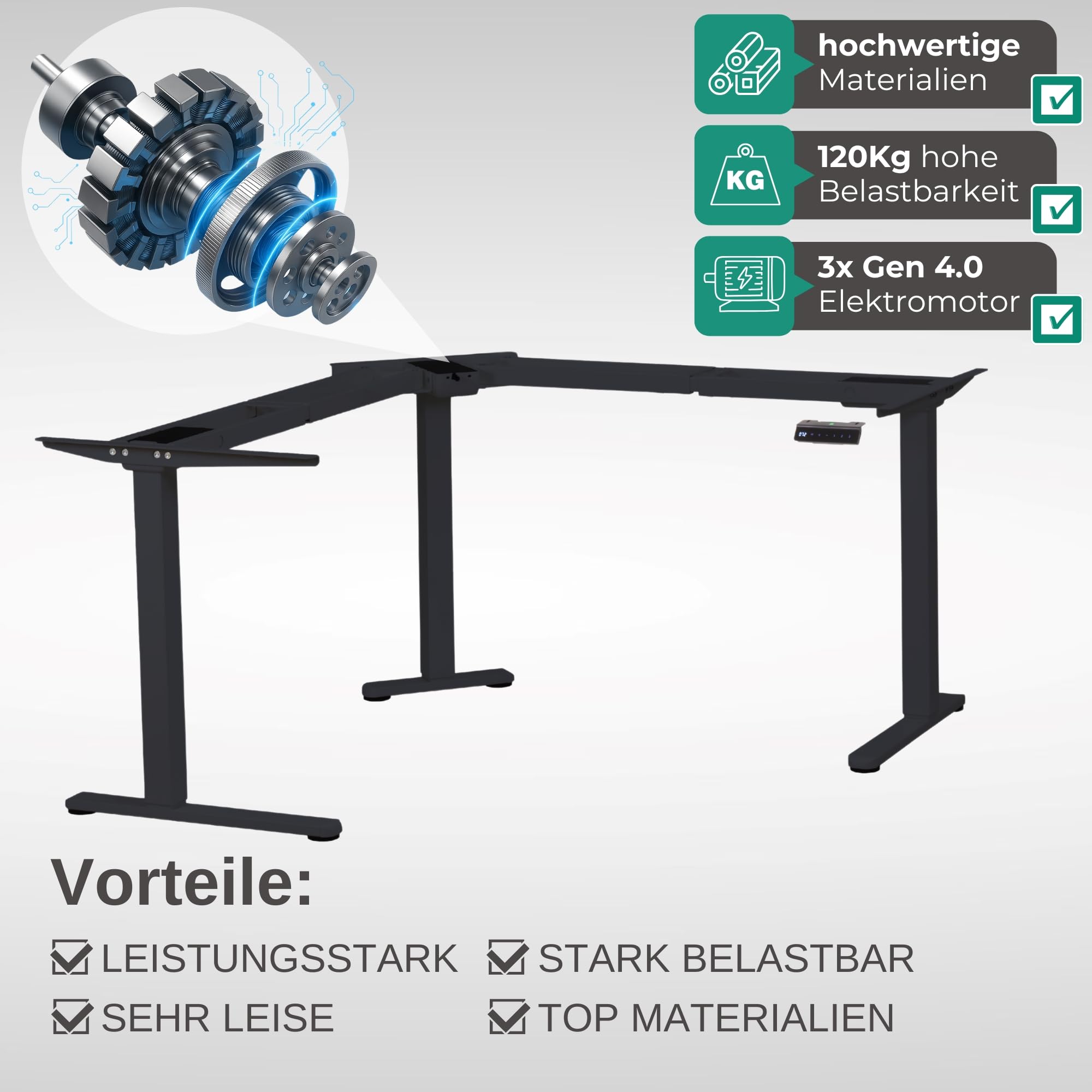 ALBATROS Lift L7B Eckschreibtisch Gestell | Schwarz, 3 Motoren, Kabelkanal