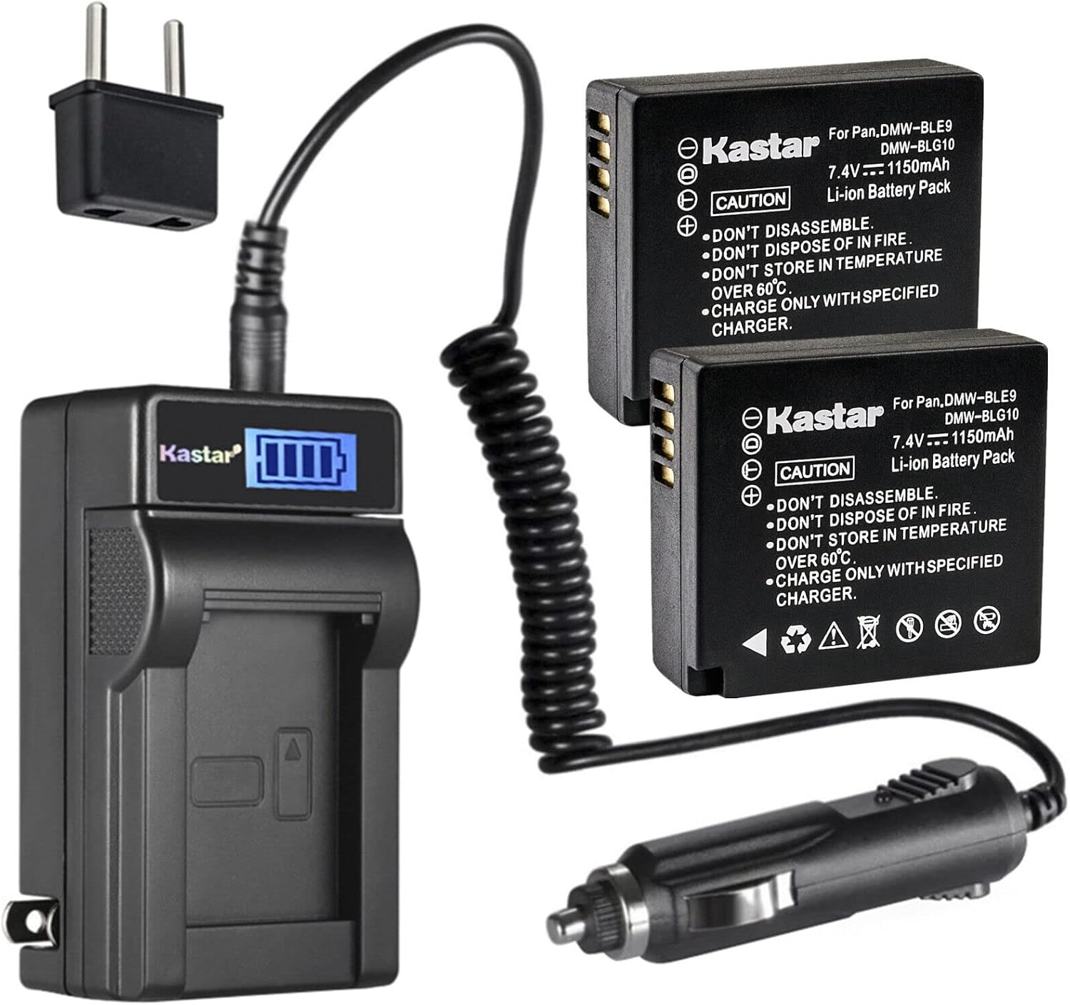 Kastar 2-Pack BP-DC15 Battery and LCD AC Charger Compatible with Leica BP-DC15 BPDC15 Battery, Leica BC-DC15 BCDC15 Charger, Leica D-Lux Type 109, Leica D-Lux 7, Leica C-Lux Digital Cameras
