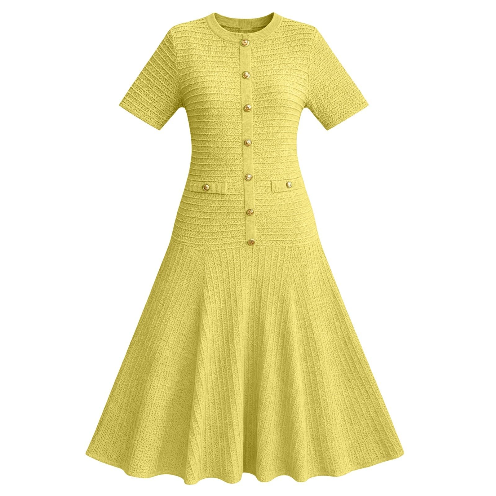 2026 Jupe mi-Longue décontractée à Manches Courtes col Rond Boutons Motifs pour Femme élégante Tenue Quotidienne Bureau Vacances période printanière automnale